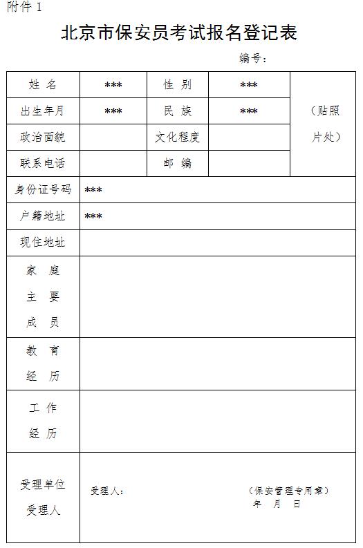 北京市保安員考試報名登記表 北京市保安員考試報名登記表