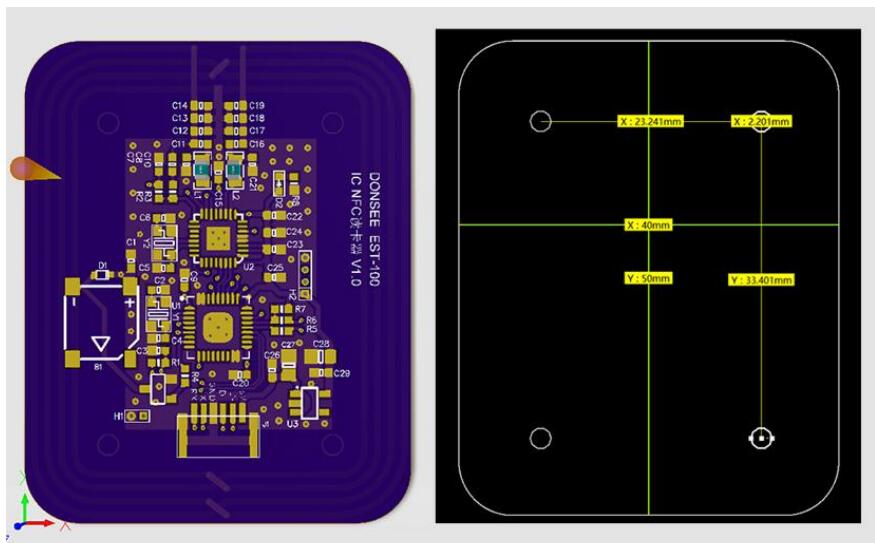 IC卡刷卡器模組產品尺寸圖